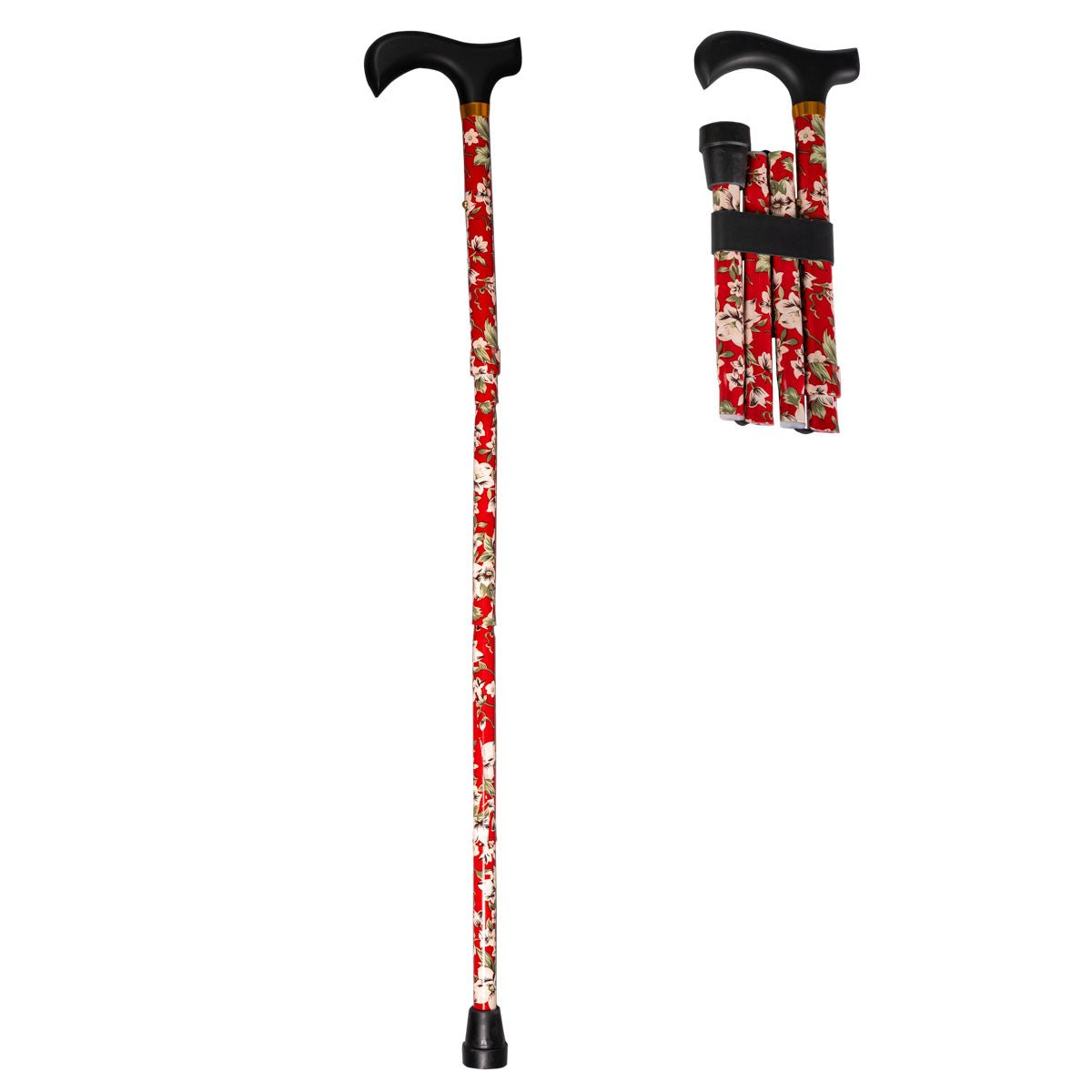 Foldbar Stok, Rødblomstret – Justerbar 81-92 cm