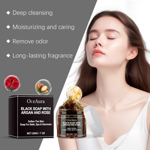 Sort sæbe med argan- og roseolie