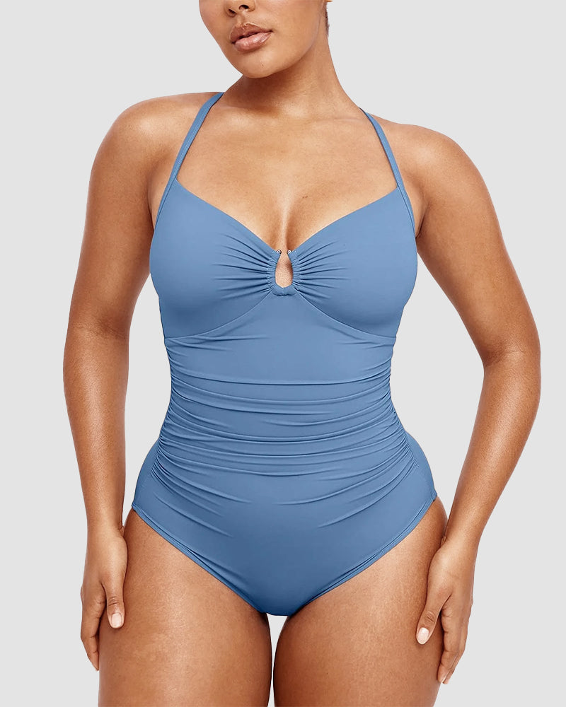 Icone™ ShapingSwimsuit: Elegant Krydsede Stropper Bagpå Figurformende Badedragt
