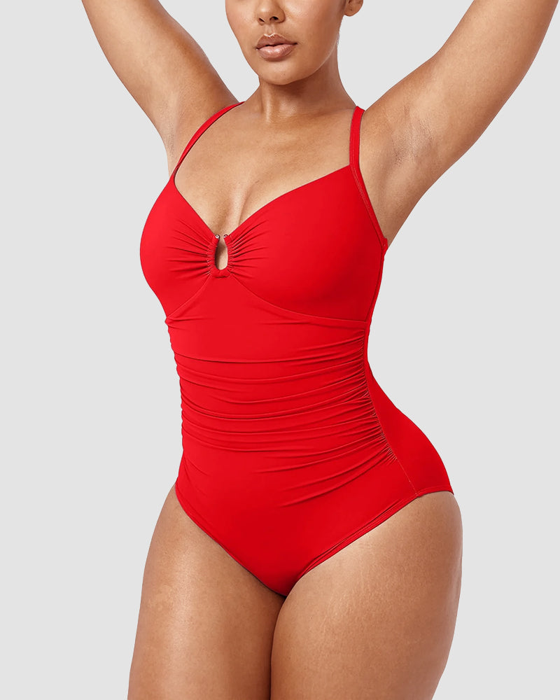 Icone™ ShapingSwimsuit: Elegant Krydsede Stropper Bagpå Figurformende Badedragt