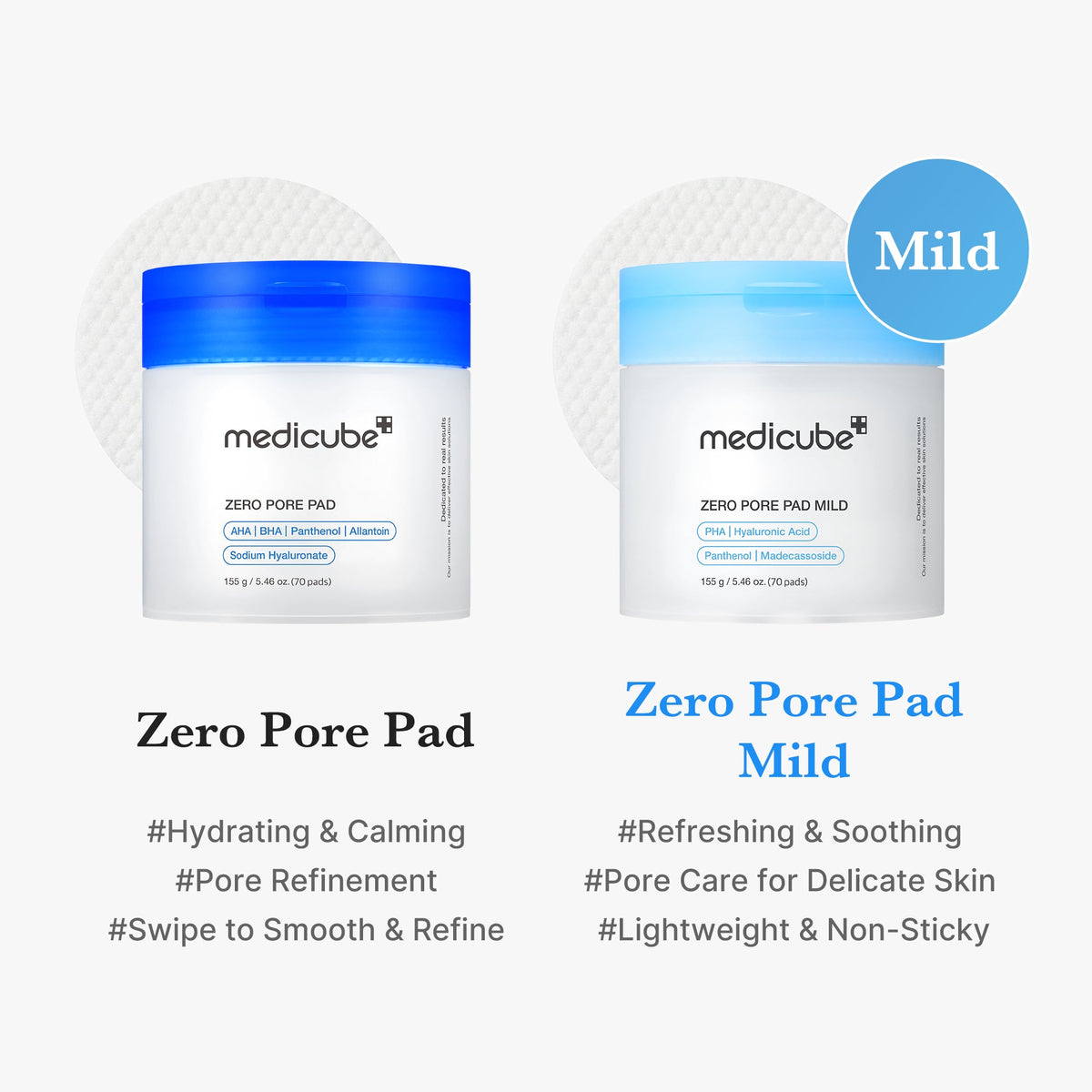 Milde porerensende pads med PHA og madecassoside, 70 stk., 155 g