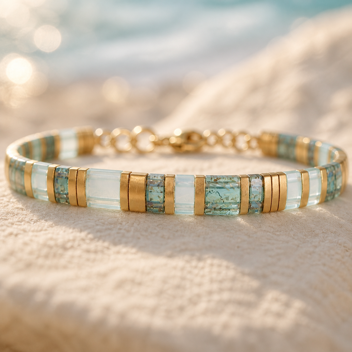 Jewelance™ TileBracelet 1+1 GRATIS: Statement Ocean Teal Morse Kode Flise Armbånd