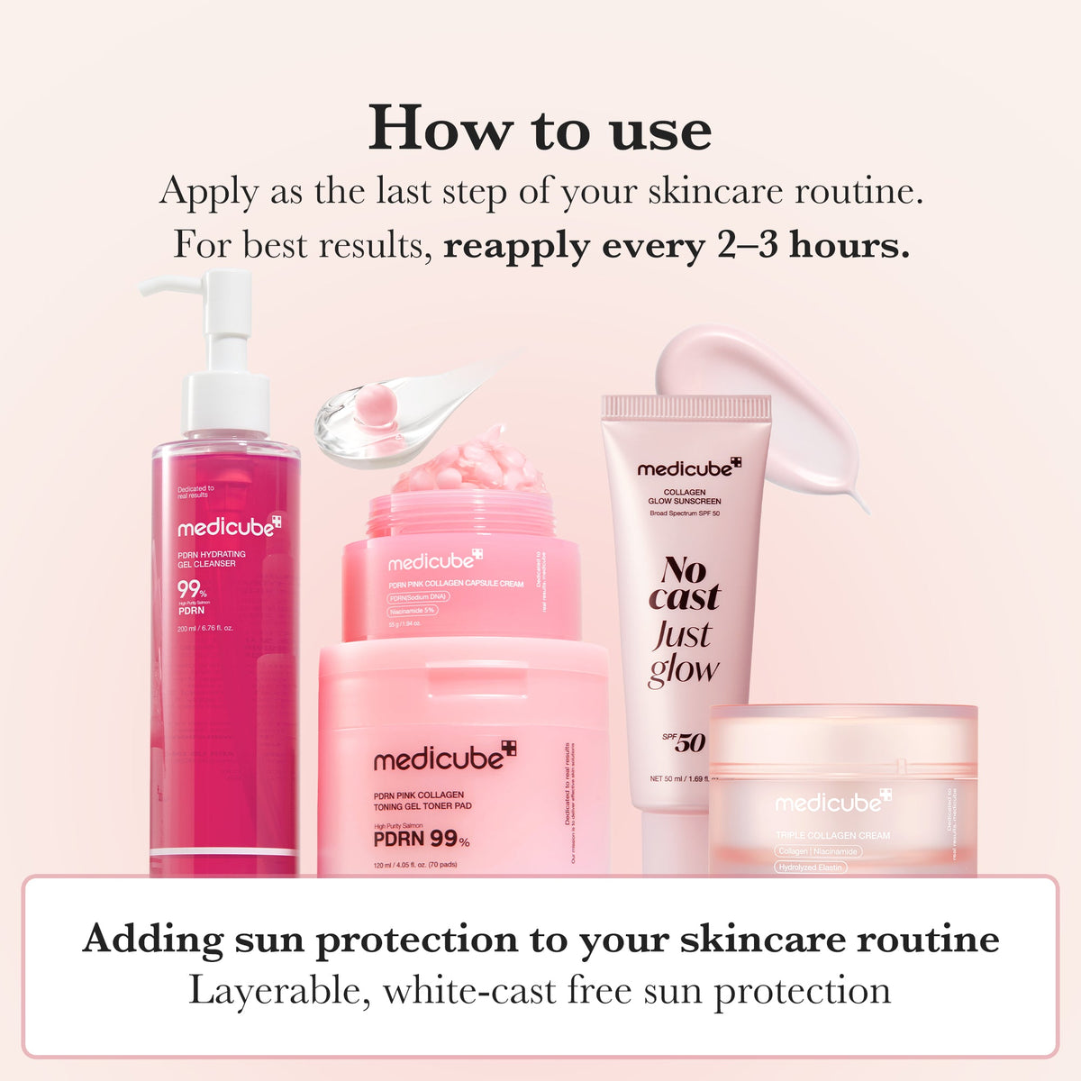 Fugtgivende solcreme SPF 50 med kollagen, peptider og niacinamid, uden hvid film