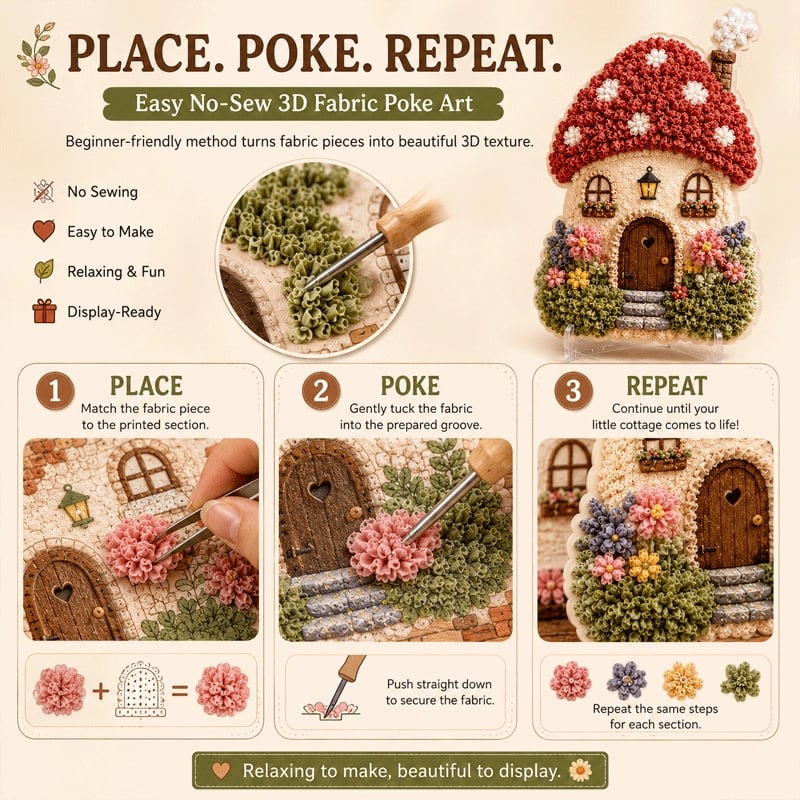 Kletshuts™ PokeKit - Kreativ DIY Hus Håndværk Stof Poke Kunst Kit