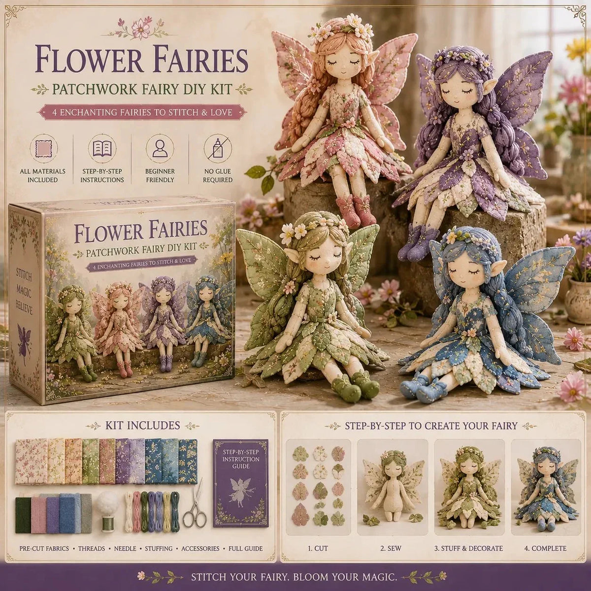 Kletshuts™ PatchworkFairy: Unik Charmerende DIY Magisk Patchwork Fe