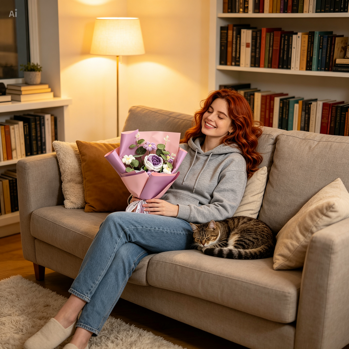 CrochetFlowers 1+1 GRATIS - Delikat Kunstig Hæklet Blomsterbuket
