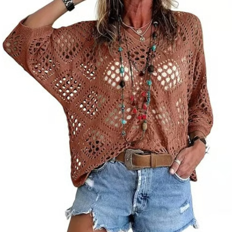 Icone™ CrochetCoverup: Bohemsk Sommer Mid-Længde Ærme Coverup