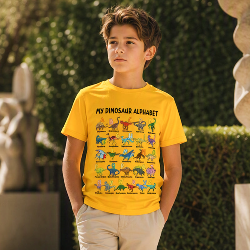 Kletshuts™ DinosaurShirt - Dinosaur Alfabet T-Shirt Til Drenge Og Piger