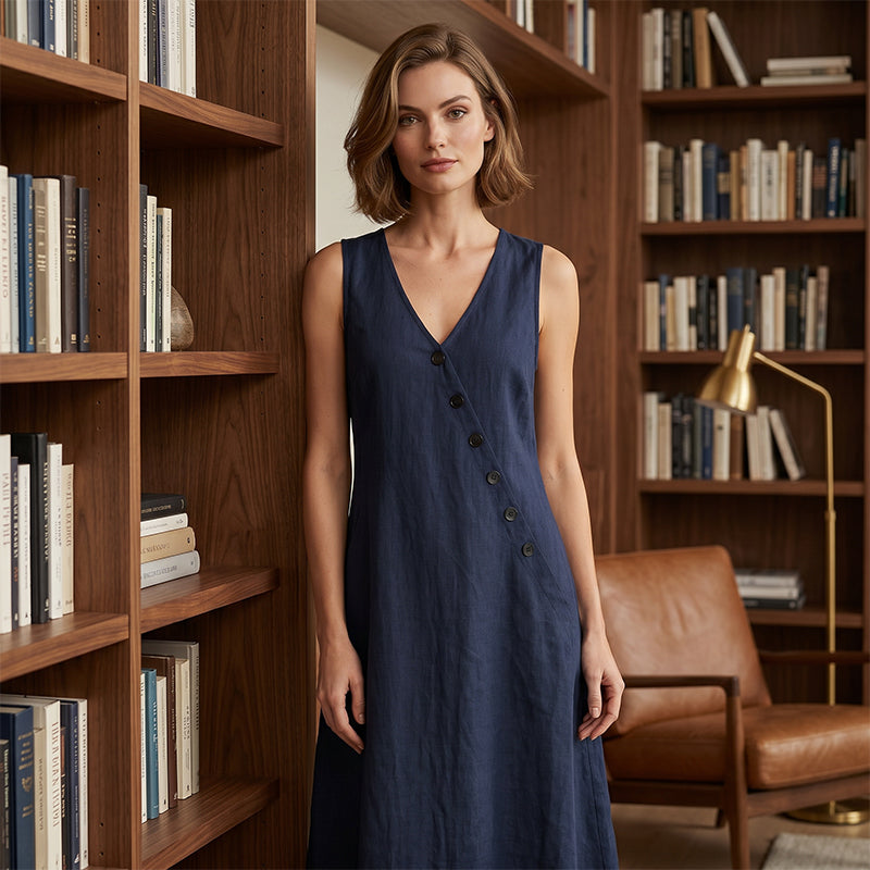 Icone™ ButtonDress - Elegant Løs Pasform Med Knap Accent Afslappet Maxi Kjole