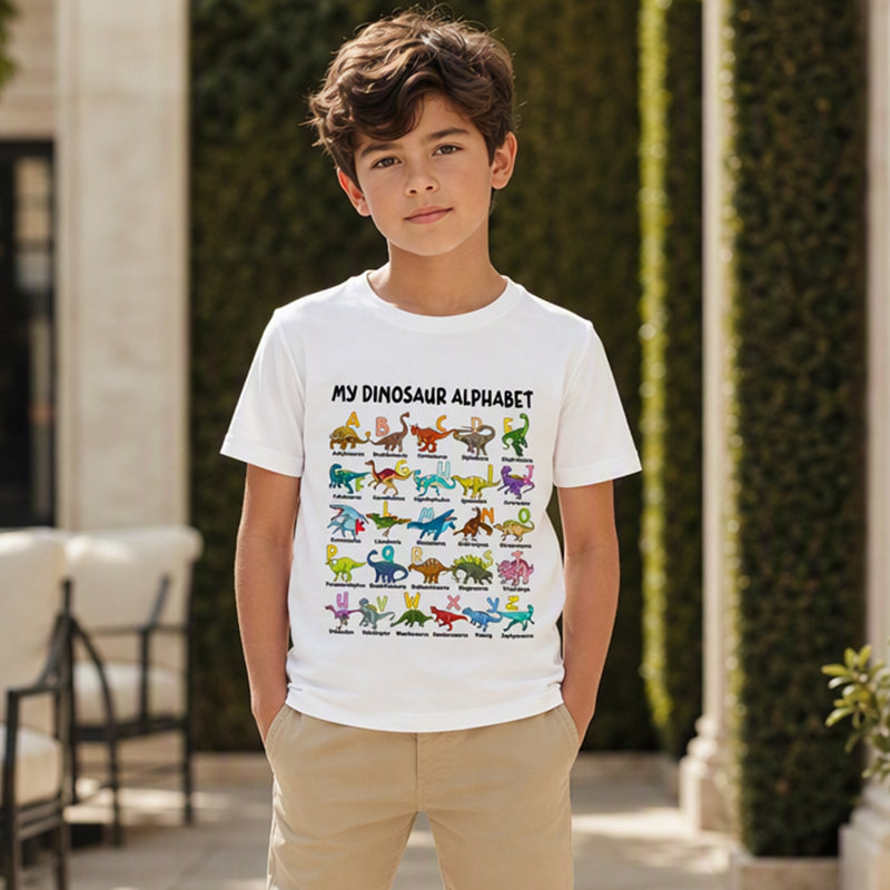 Kletshuts™ DinosaurShirt - Dinosaur Alfabet T-Shirt Til Drenge Og Piger