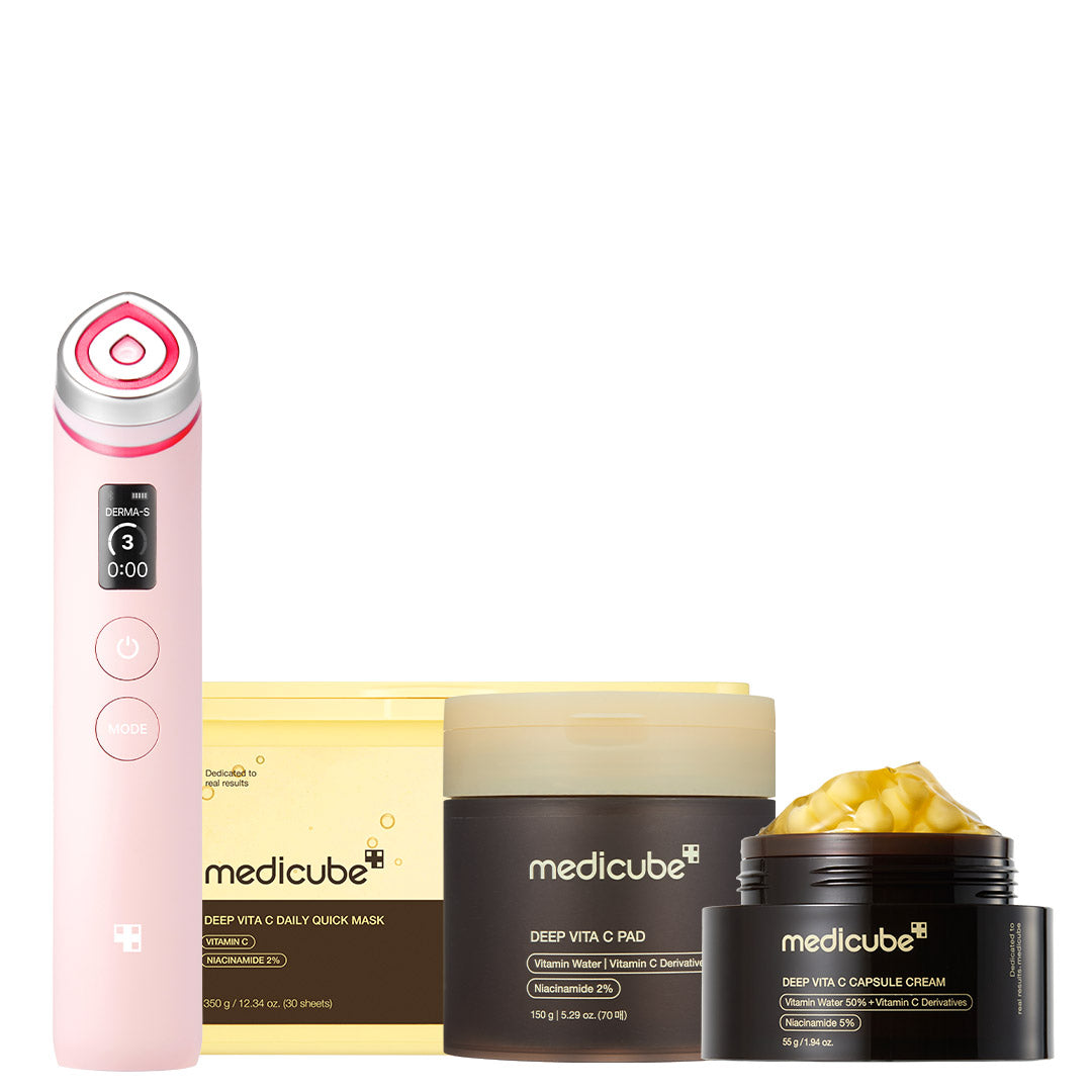 Plejesæt med ansigtsapparat, C-vitaminpads, serum, creme og masker