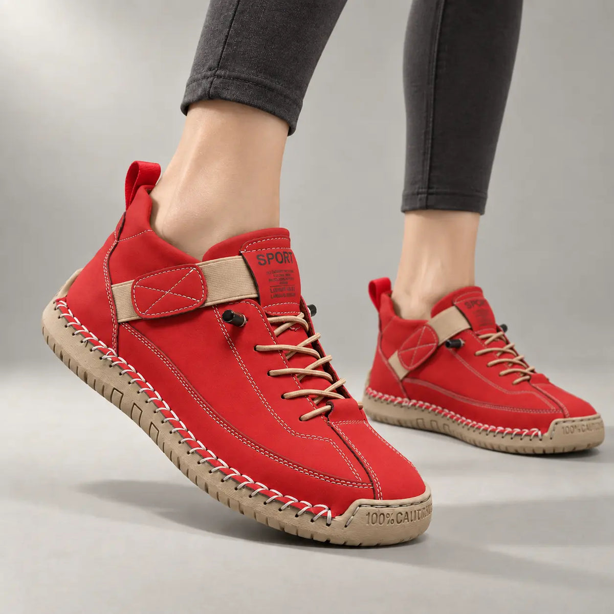 Ortopædiske gåsneakers til damer med bred tåboks og elastiske snørebånd