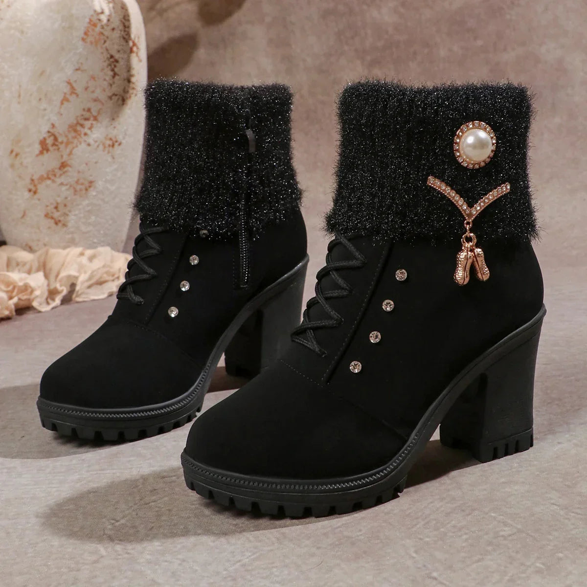Happy™ CozyBoots: Kvinder Stilfuld Blok Hæle Hyggelig Støvler