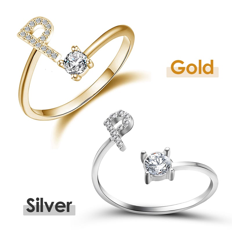 Jewelance™ InitialRing 1+1 GRATIS: Mode Dainty Zirkon Sten Initial Ring