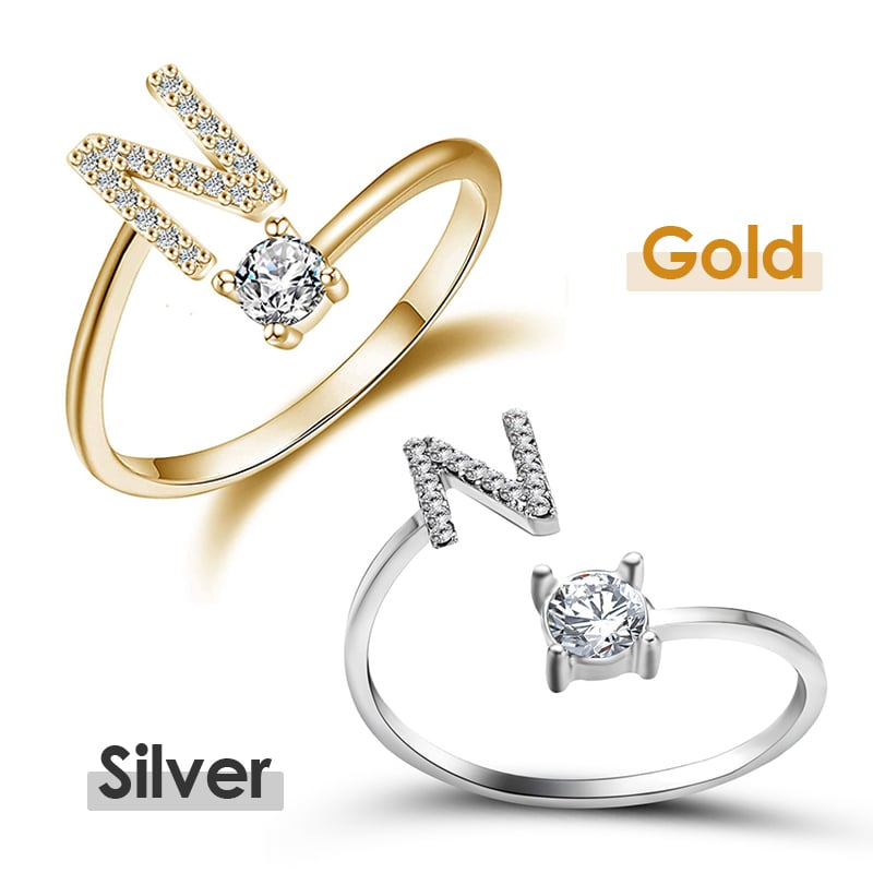Jewelance™ InitialRing 1+1 GRATIS: Mode Dainty Zirkon Sten Initial Ring