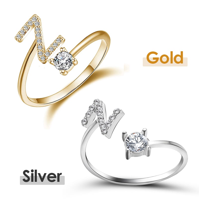 Jewelance™ InitialRing 1+1 GRATIS: Mode Dainty Zirkon Sten Initial Ring