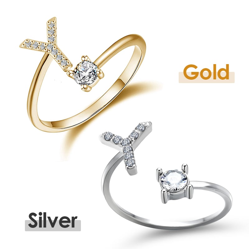 Jewelance™ InitialRing 1+1 GRATIS: Mode Dainty Zirkon Sten Initial Ring