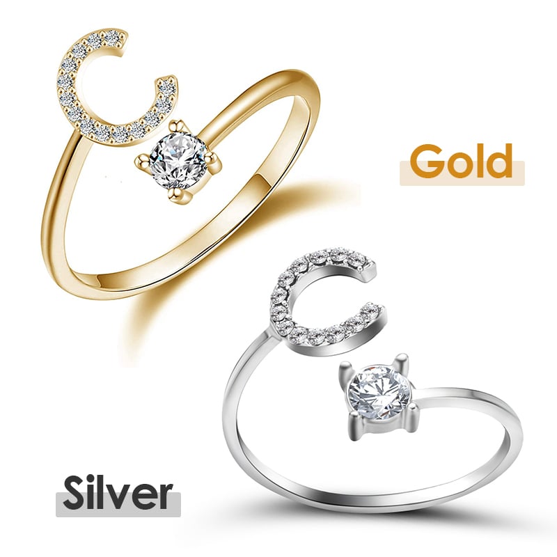 Jewelance™ InitialRing 1+1 GRATIS: Mode Dainty Zirkon Sten Initial Ring
