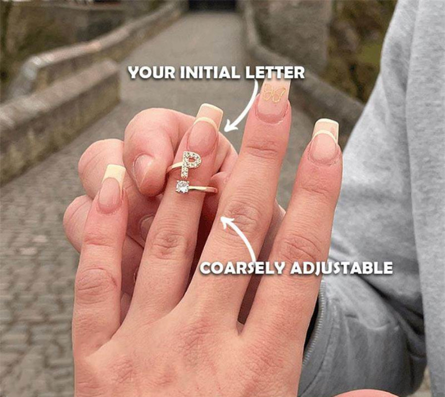 Jewelance™ InitialRing 1+1 GRATIS: Mode Dainty Zirkon Sten Initial Ring