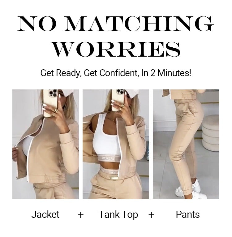Icone™ OutfitSet: Jakke, Tanktop Og Bukser, Afslappet Sæt Til Kvinder