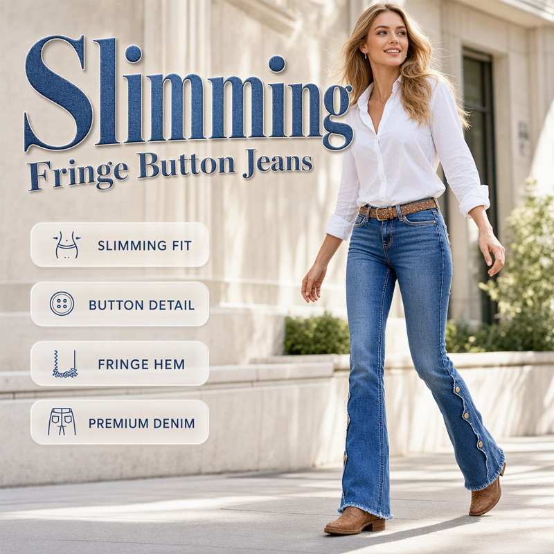 Icone™ FlarePants: Højtaljede Flare Bukser i Stræk Denim med Frynse Kant