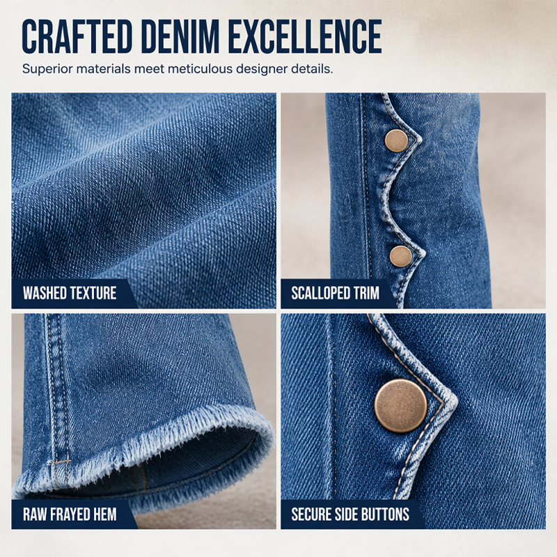 Icone™ FlarePants: Højtaljede Flare Bukser i Stræk Denim med Frynse Kant