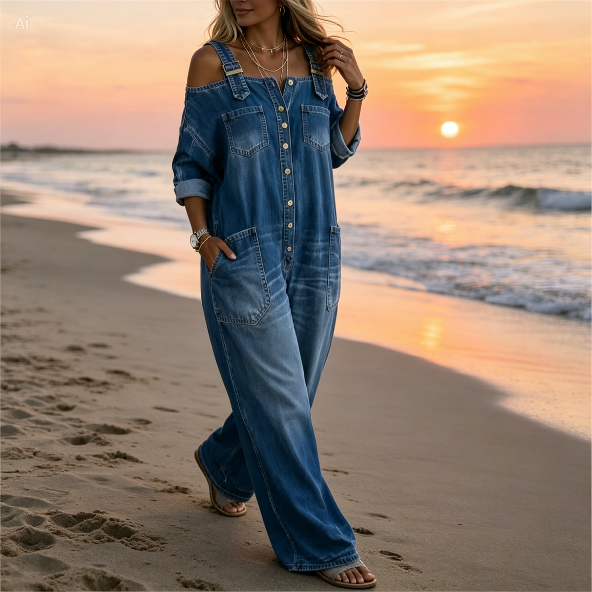 Icone™ DenimJumpsuit - Komfortabel Klassisk Løs Pasform Denim Jumpsuit