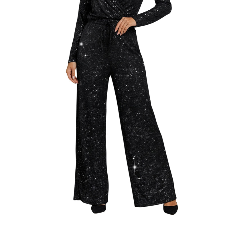 Icone™ SparklePants: Elegante Brede Ben Glitrende Modebukser Til Kvinder