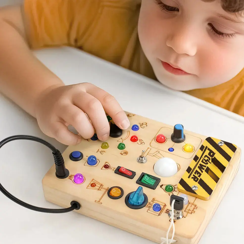 Kletshuts™ SensoryBoard - Montessori Sensorisk Tavle Med Lygter Og Kontakter