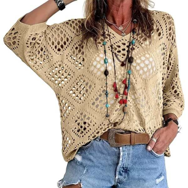 Icone™ CrochetCoverup: Bohemsk Sommer Mid-Længde Ærme Coverup