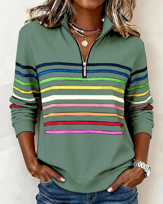 Icone™ ComfySweatshirt: Regnbue Stribe Casual Halv-Lynlås Komfortabel Sweatshirt