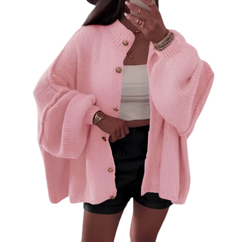 Icone™ CozyCardigan - Hyggeligt Strikket Høj Hals Overdimensioneret Cardigan