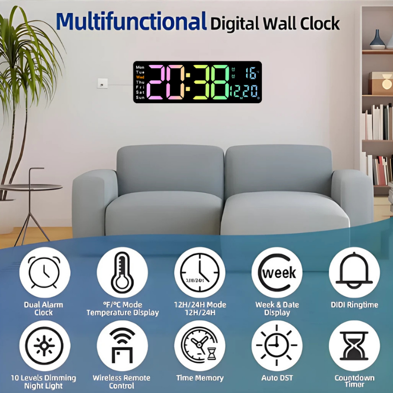 Globetrek° DigitalClock: Stor LED Skærm Display Digital Ur