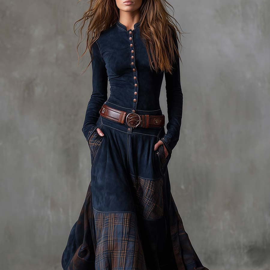 Icone™ ClassicDress: Luksus Retro Talje-Markerende Vintage Patchwork Klassisk Kjole