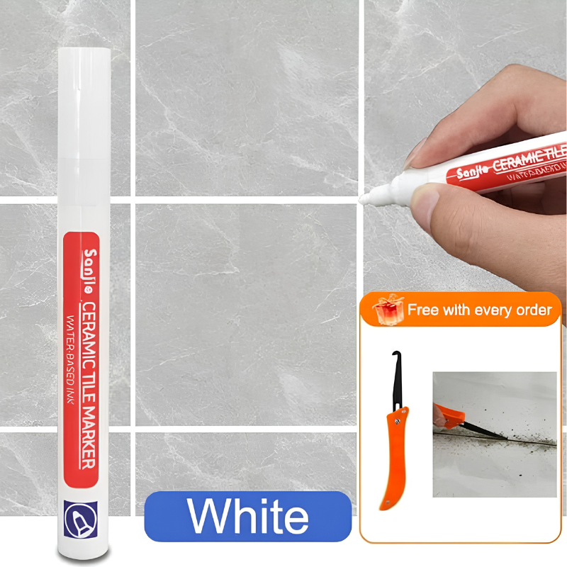 TileMarker 1+2 GRATIS - Anti-Muggs Keramisk Flise Joint Pen Markør Med Fugemasse Krogkniv