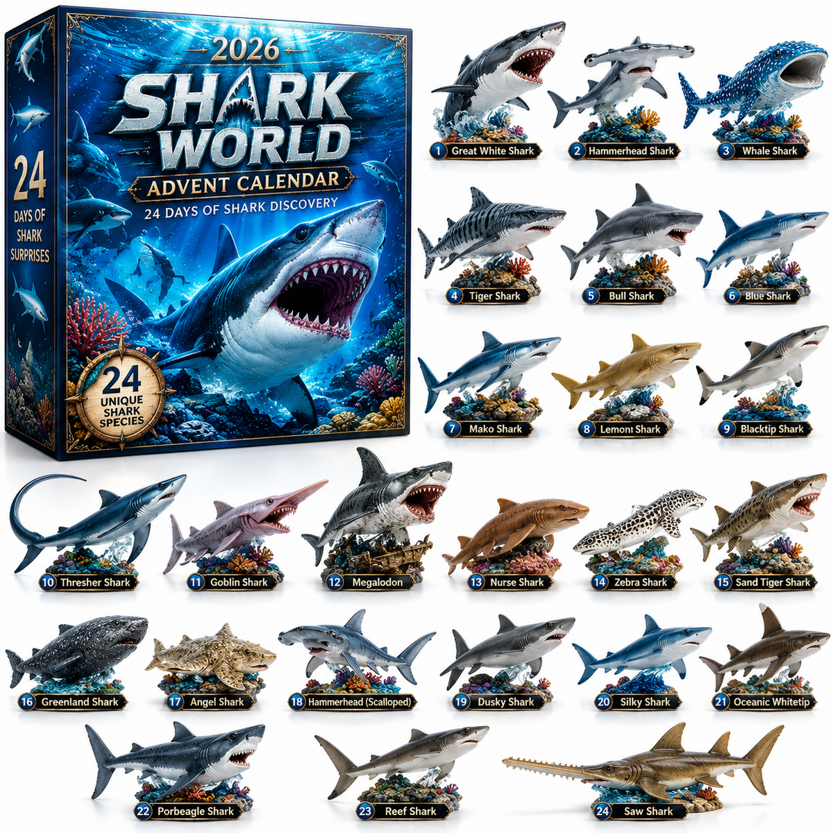 Kletshuts™ SharkAdvent:  2D Haj Verden Julekalender
