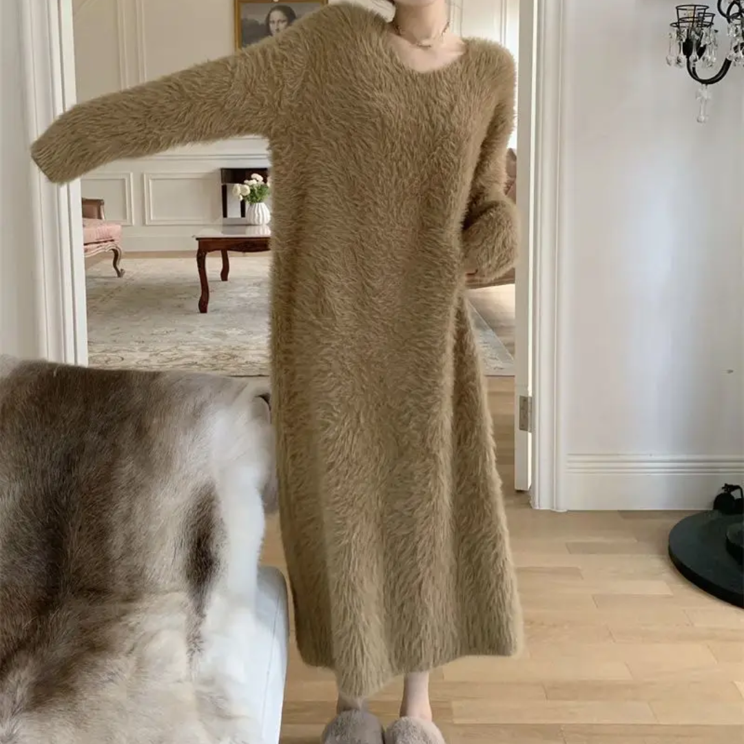 Icone™ CozyDress: Kvinders Elegante Faux-Blød V-Hals Maxi Hyggeligt Kjole