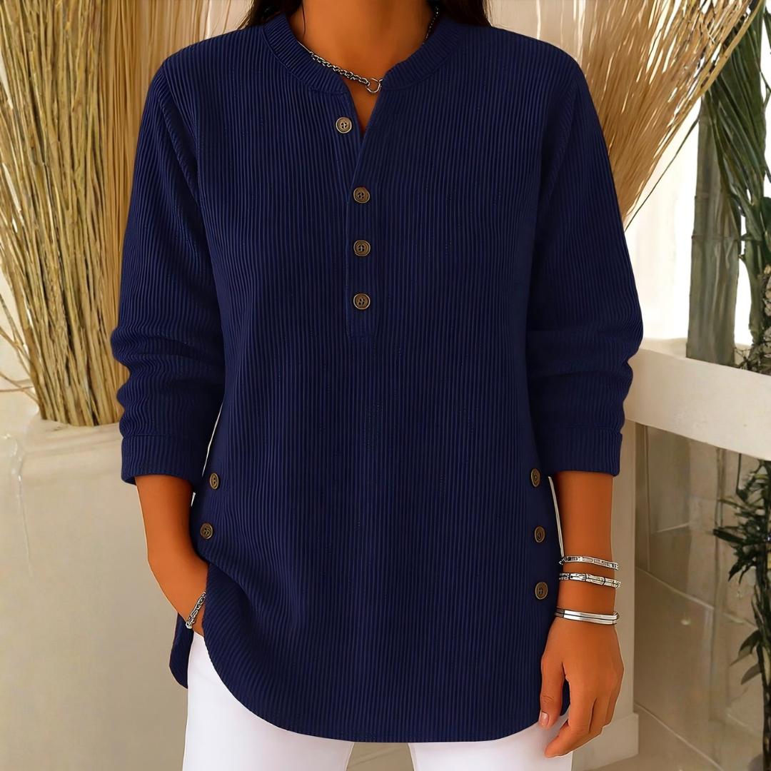Icone™ CasualBlouse: Ensfarvet Stilig Knap Afslappetbluse