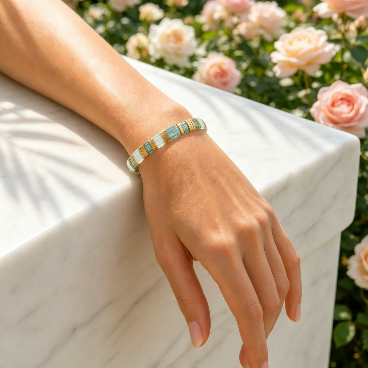Jewelance™ TileBracelet 1+1 GRATIS: Statement Ocean Teal Morse Kode Flise Armbånd