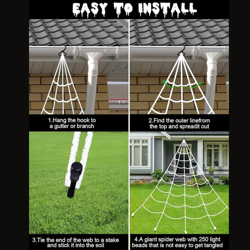 Ledsen™ HalloweenSpiderweb - Halloween Dekorationer Udendørs Belyst Spindelvæv