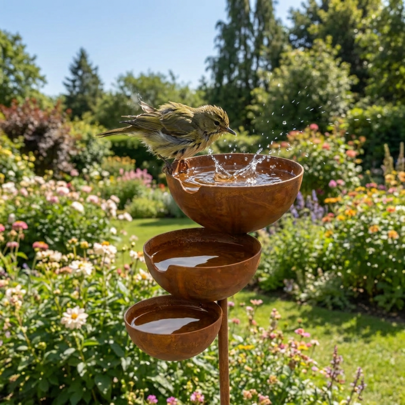 DrinkingStation: Vintage Elegant Tre-Tiers Havefugle Drikke Station