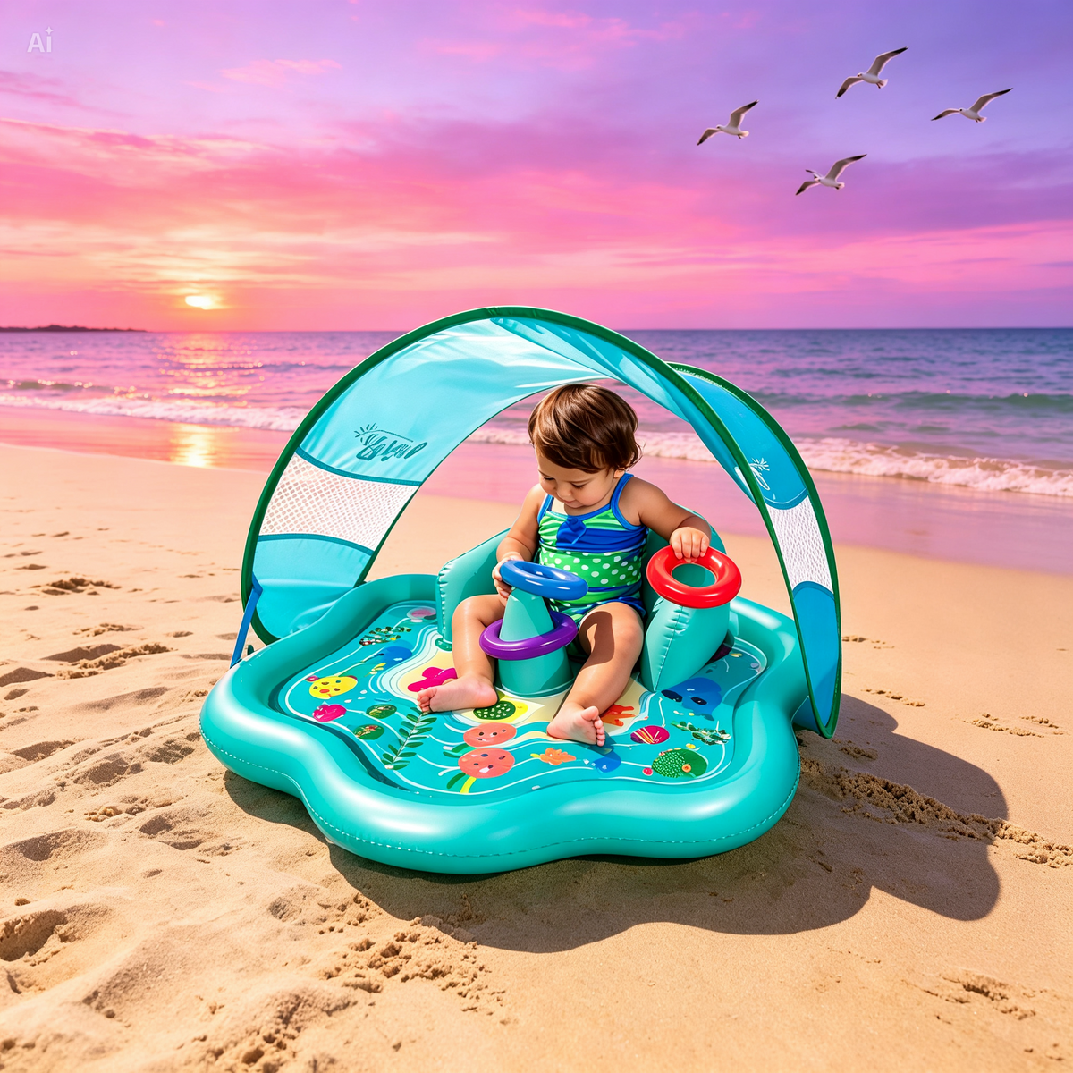 Kletshuts™ WaterMat - Oppustelig Baby Plaske Vandlegemåtte Med Solsejl