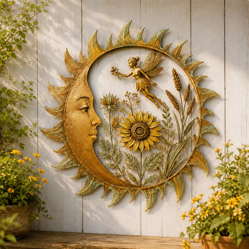 SunDecor: Vintage Metal Sol Væg Hængende Kunst Dekor