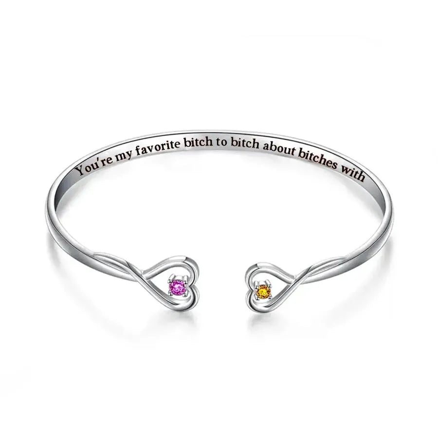 Jewelance™ HeartBangle - Personlig Gravering Hjerte Bangle Dobbelt Fødselssten Modearmbånd
