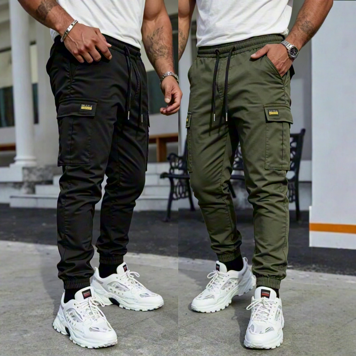 Icone™ CargoPants: Multi-lommer og Justerbar Talje Herre Casual Cargo Bukser