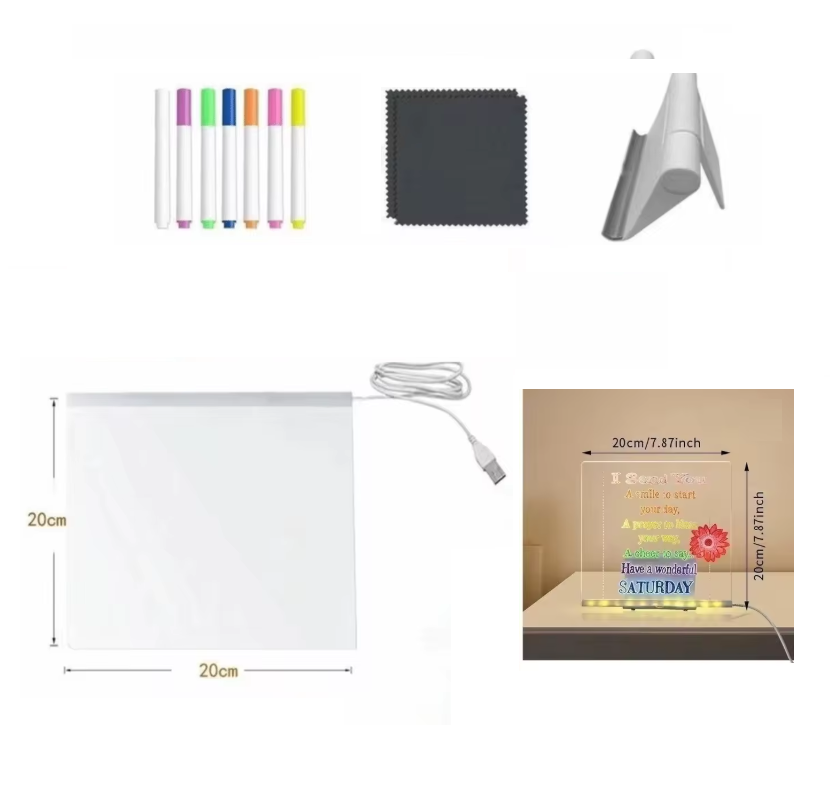 Kletshuts™ NoteBoard: LED-Lampe Akryl Note- Og Tegnebræt