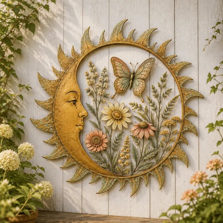 SunDecor: Vintage Metal Sol Væg Hængende Kunst Dekor