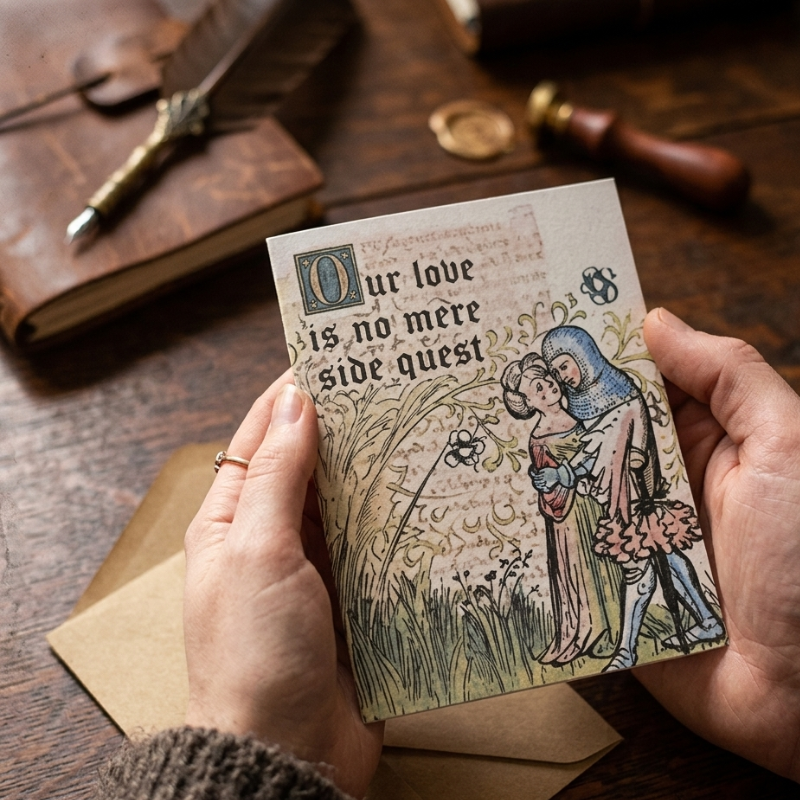 VintageCards 1+1 GRATIS: Middelaldersk Kærligheds-Tema Hilsen Vintage Kort
