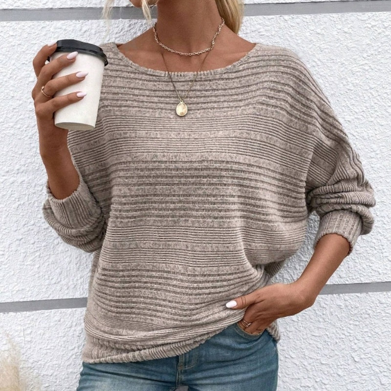 Icone™ CasualLongsleeves: Afslappet Pasform Stilfuld Stribet Flagermusemønster Afslappet Langærmet Top