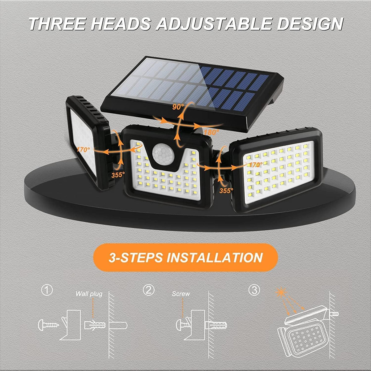 Ledsen™ TripleLights - Nem Installation Af Solcelle-Triple Lys Med Fjernbetjening